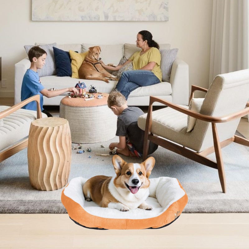 Resulzon Round Dog Cat Beds Mattress Washable Pads Room, Soft Durable Plush Faux Fur Sleeping Pet Fleece Bed Mat for Small Doggy Kitten Puppy, with Anti-Slip Waterproof Bottom (Orange) - Image 3